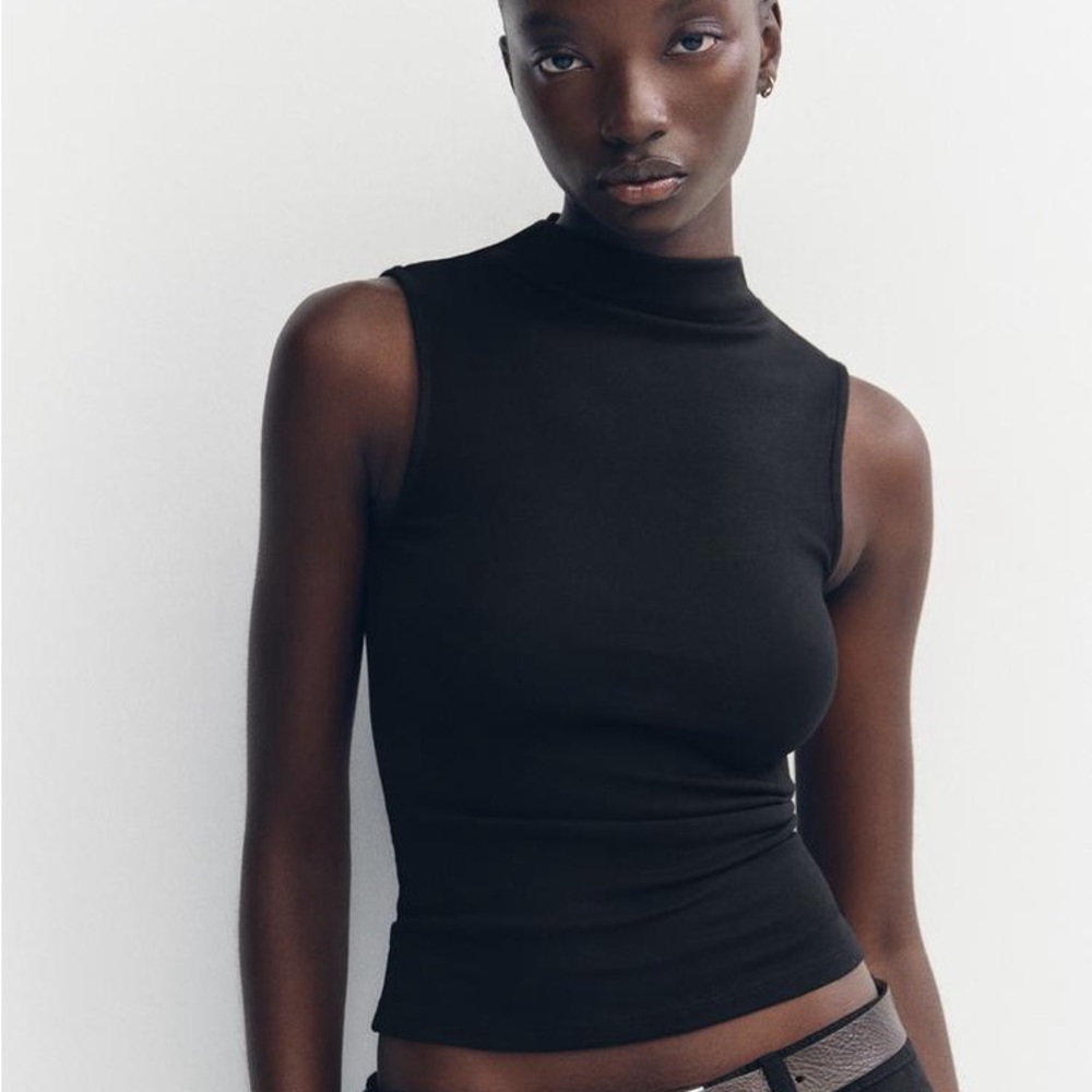 Black Sleeveless Mock Neck Top